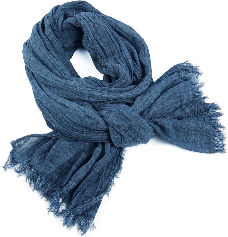 GERINLY وشاح قطن-كتان للرجال بخطوط تجاعيد طويلة، وشاح موضة للسفر - Image 4